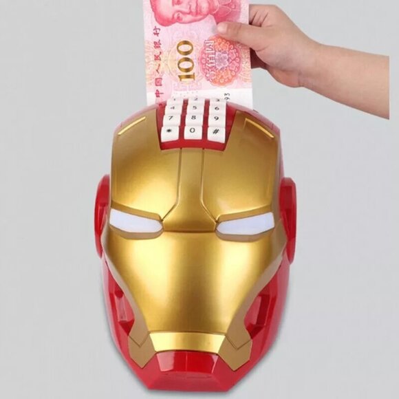 Iron Man Helmet Electric Piggy Bank Password Lock Banknote Storage Kids Toy. - Picture 5 of 6